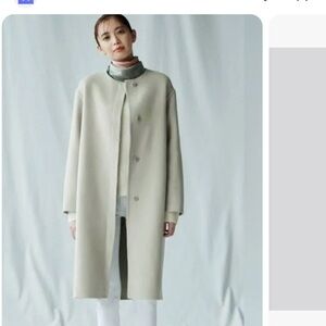 Uniqlo women wool blend double faced collarless coat in black size small